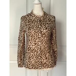 J.Crew Merino Wool Ruffle Trim Leopard Cardigan – Women’s Small